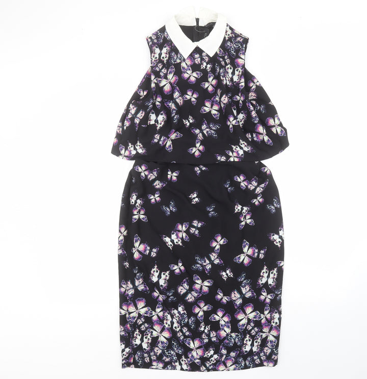 La Rochelle Womens Black Polyester Pencil Dress Size 8 Collared