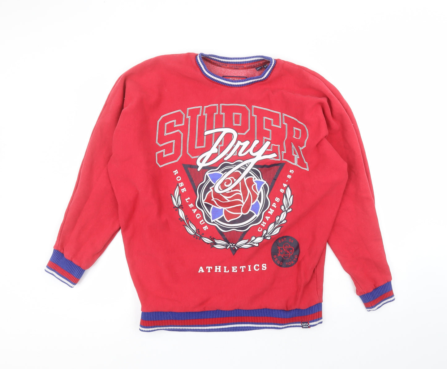 Superdry Womens Red Round Neck  Cotton Pullover Jumper Size 10