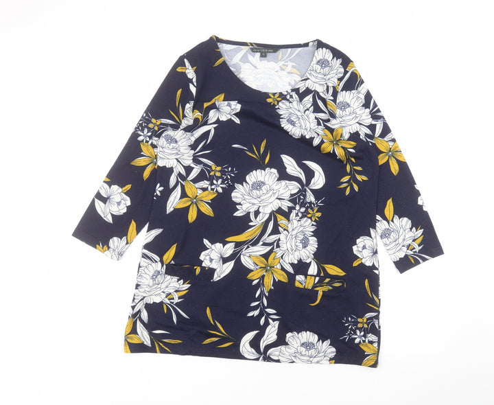 Preworn Womens Blue Round Neck Floral Polyester Pullover Jumper Size 12
