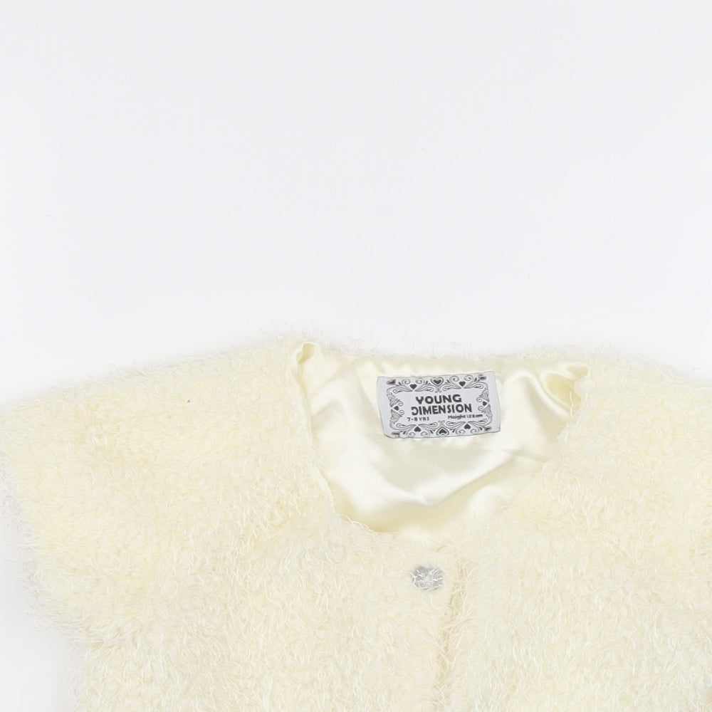 Young Dimension Girls White Round Neck  Polyester Cardigan Jumper Size 7-8 Years