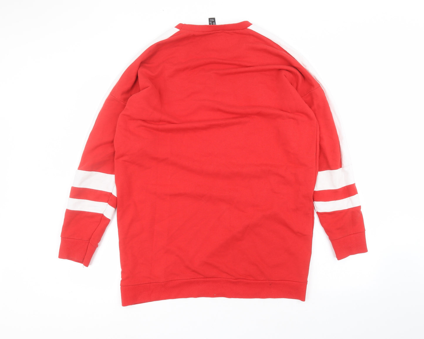 New Look Womens Red Round Neck Striped Cotton Pullover Jumper Size 12