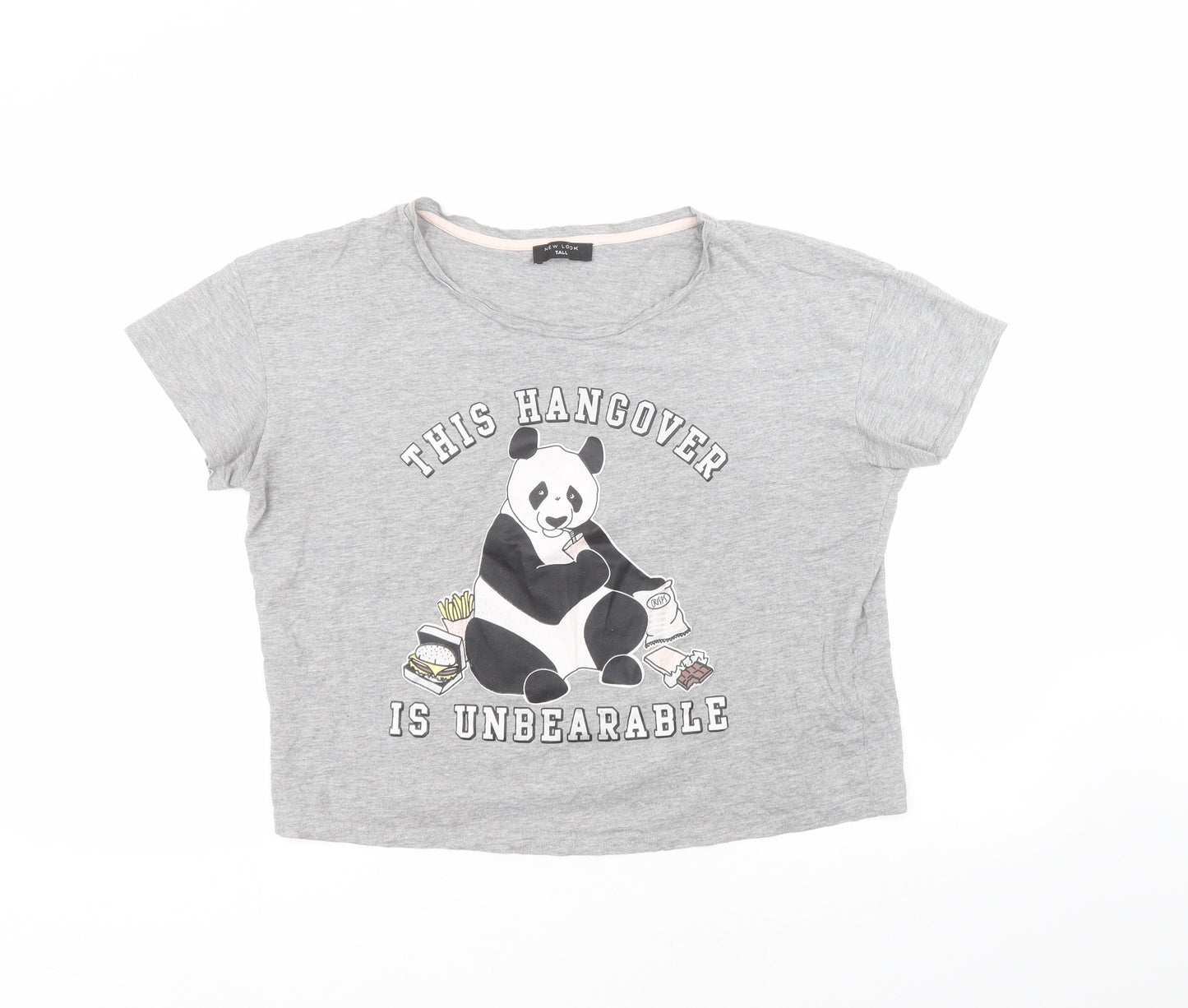 New Look Womens Grey  Cotton Basic T-Shirt Size M Round Neck