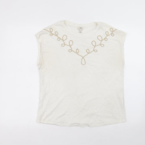 River Island Womens White  Cotton Basic T-Shirt Size 14 Round Neck