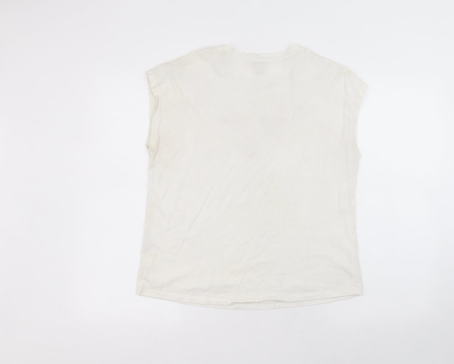 River Island Womens White  Cotton Basic T-Shirt Size 14 Round Neck