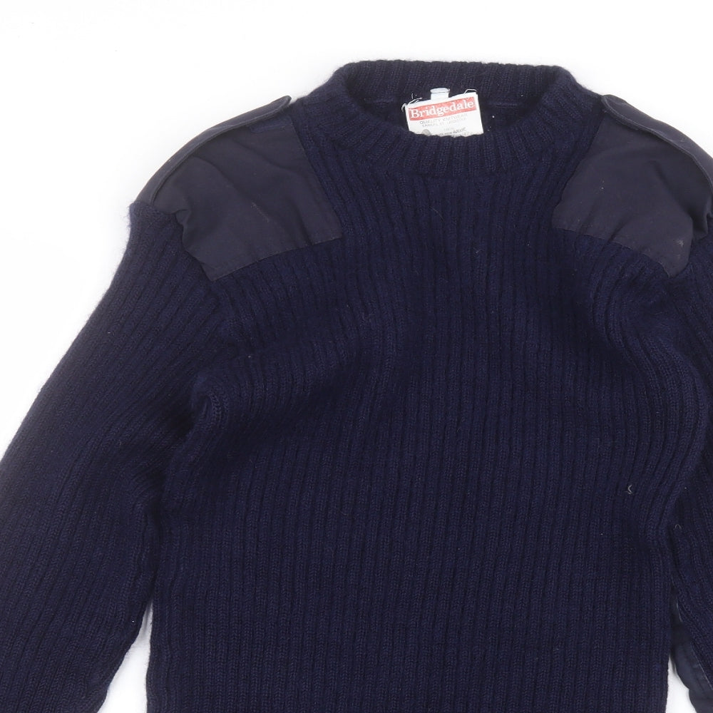 Bridgedale Mens Blue Round Neck  Wool Pullover Jumper Size L