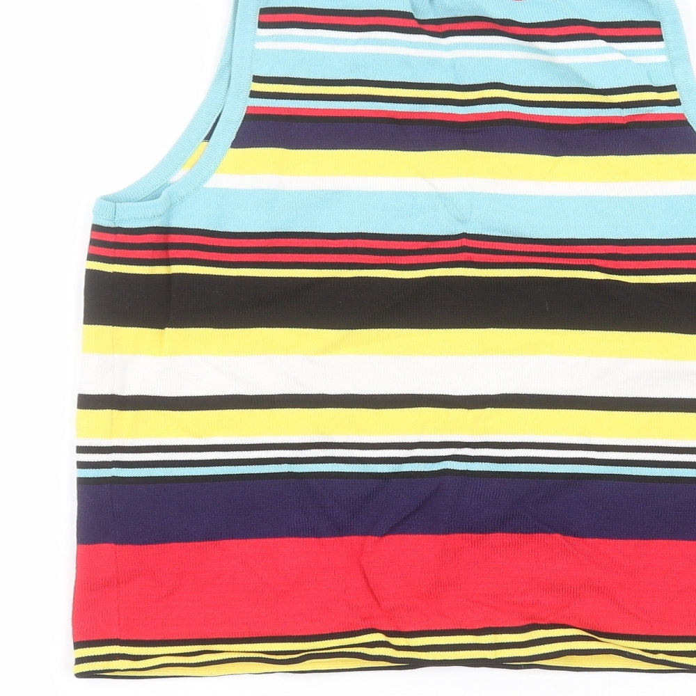 River Island Womens Blue Striped Viscose Basic T-Shirt Size 12 Round Neck