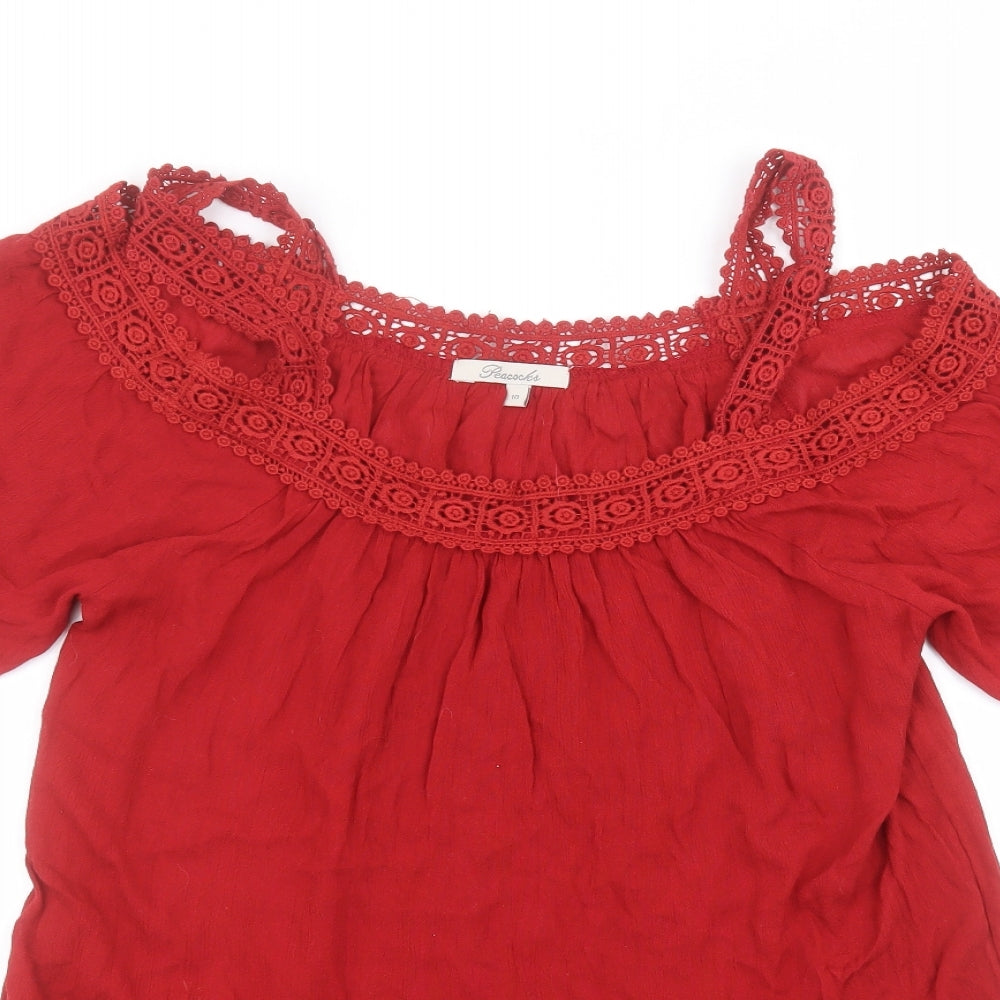 Peacocks Womens Red  Viscose Basic T-Shirt Size 10 Round Neck