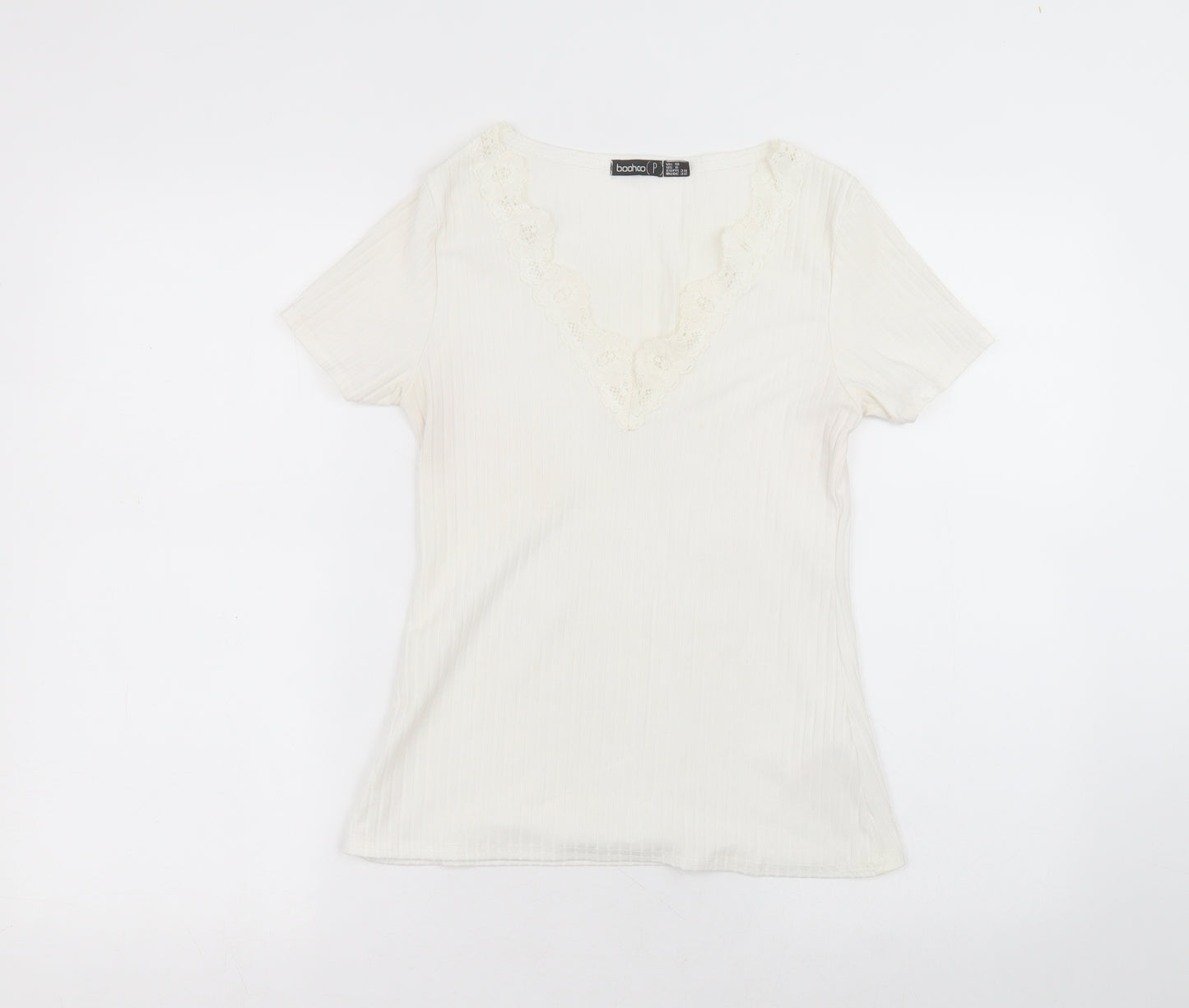 Boohoo Womens White  Polyester Basic T-Shirt Size 10 Round Neck