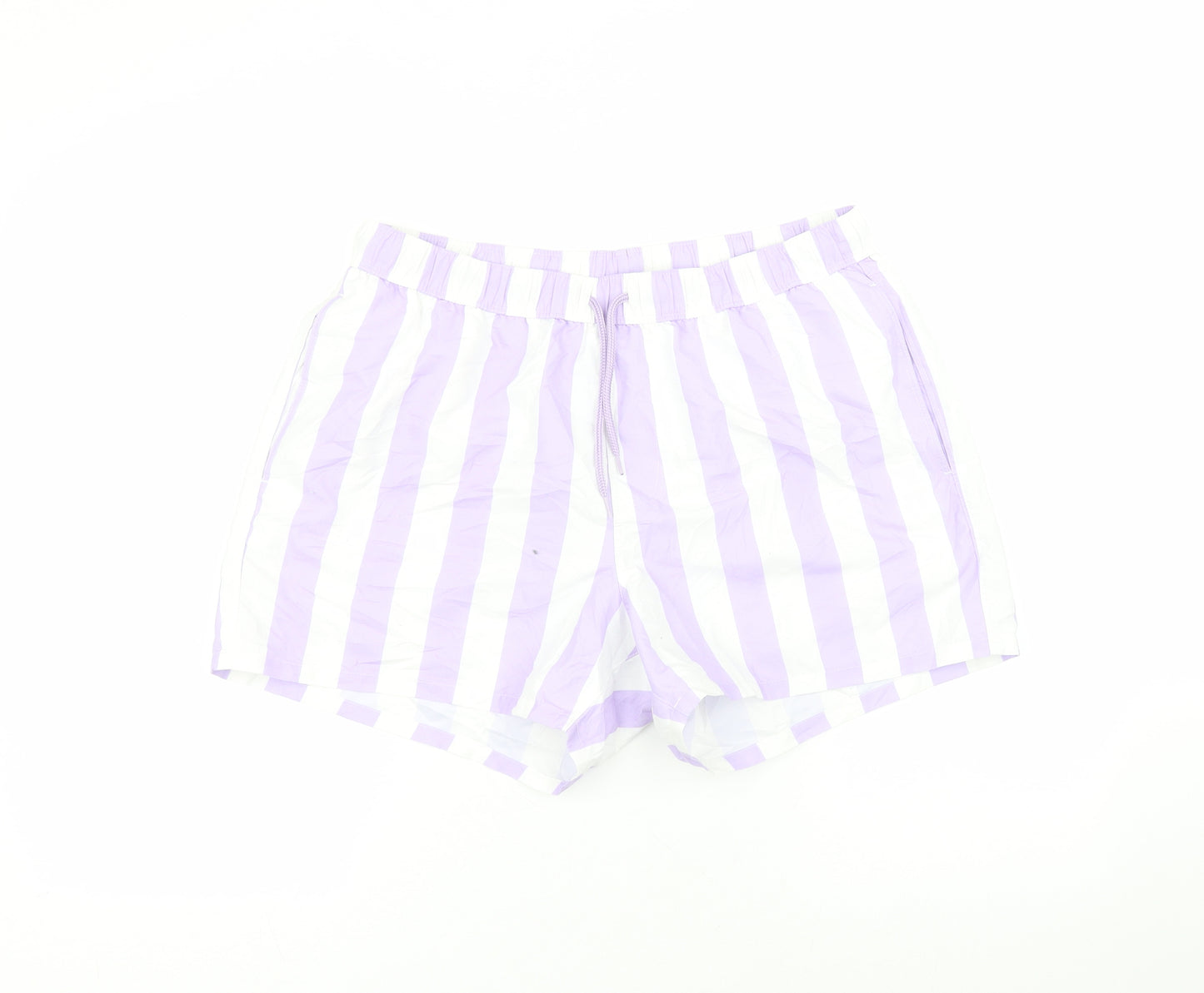 ASOS Womens White Striped Polyester Bermuda Shorts Size L  Regular  - swim short