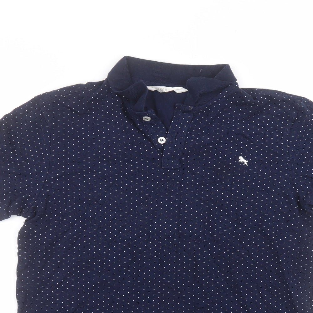 H&M Boys Blue Polka Dot Cotton Basic Polo Size 14 Years Collared