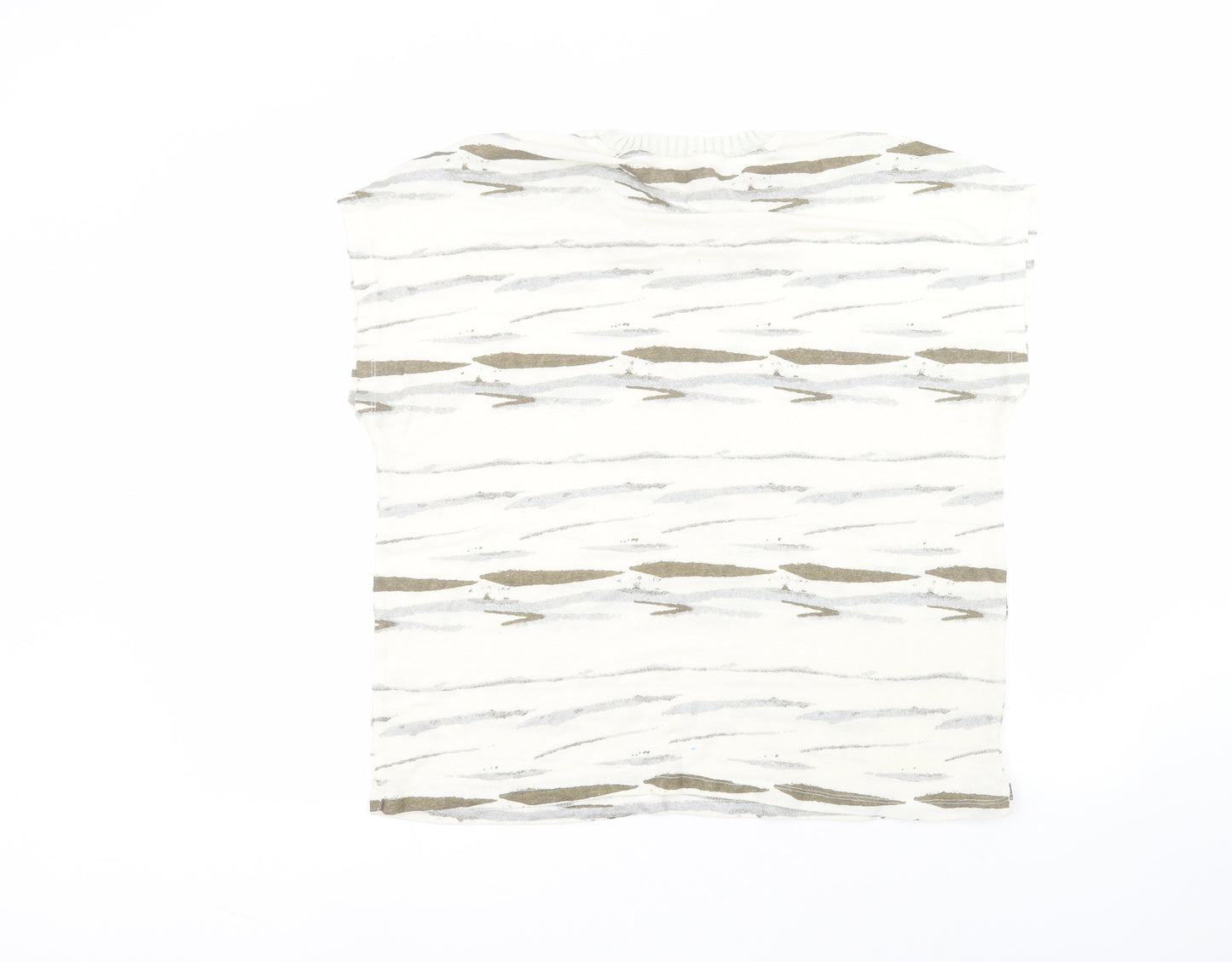 TU Womens White Striped Polyester Basic T-Shirt Size 18 Round Neck