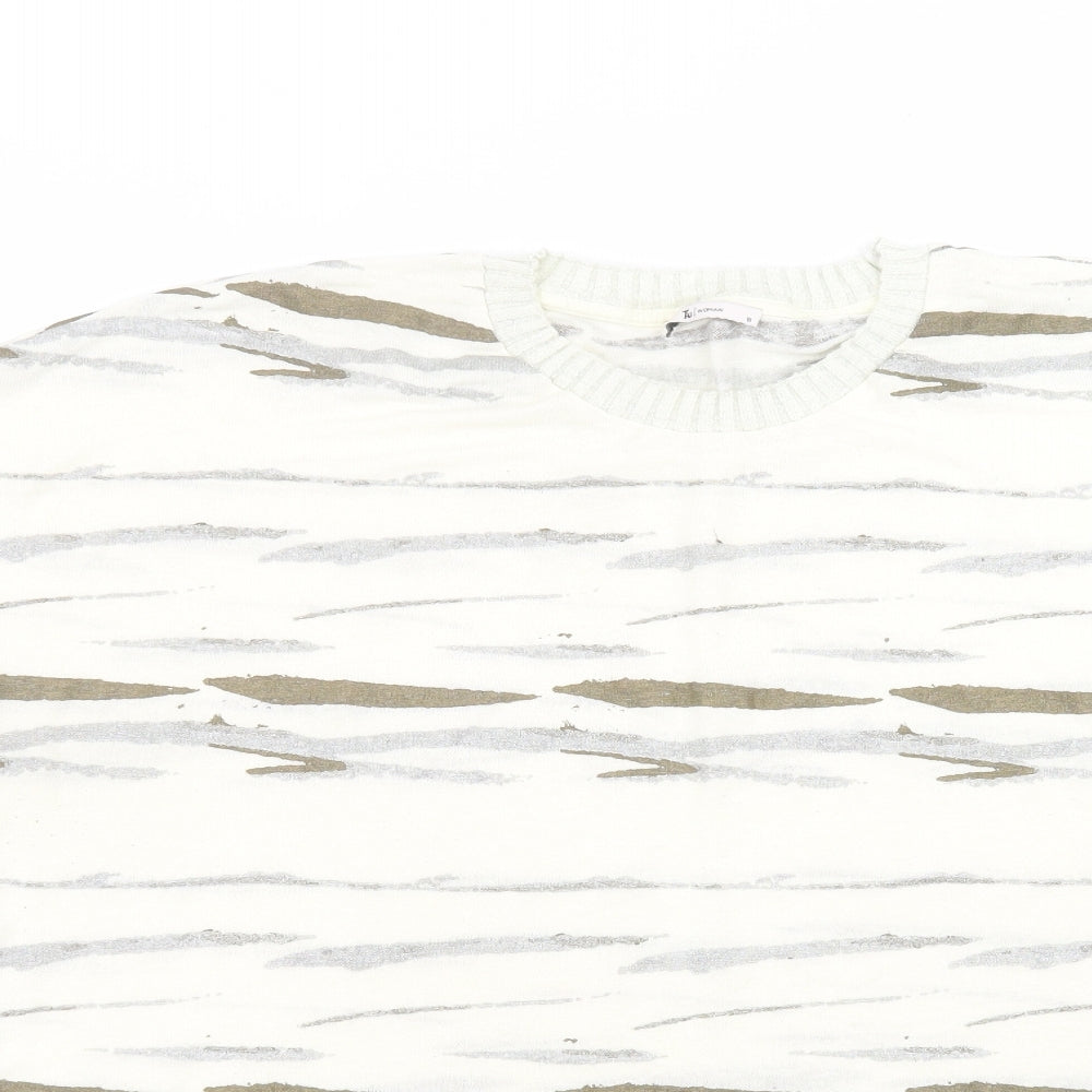 TU Womens White Striped Polyester Basic T-Shirt Size 18 Round Neck