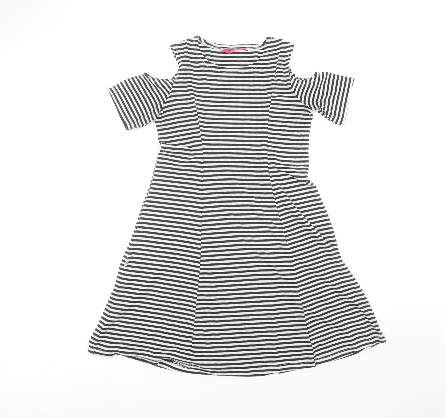 Young Dimension Girls White Striped Polyester A-Line  Size 12-13 Years  Roll Neck