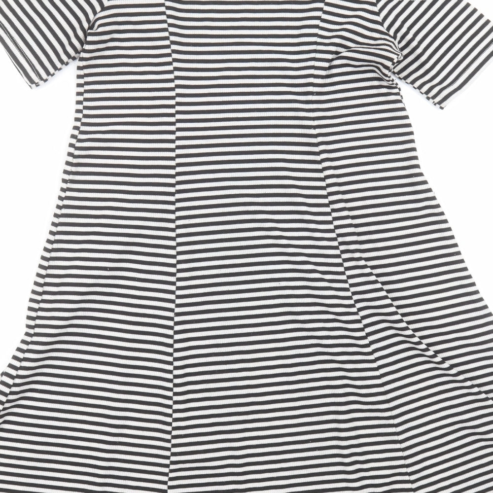 Young Dimension Girls White Striped Polyester A-Line  Size 12-13 Years  Roll Neck