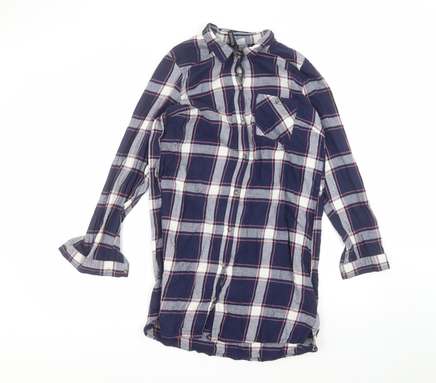 H&M Womens Blue  Cotton Basic Button-Up Size 12 Collared