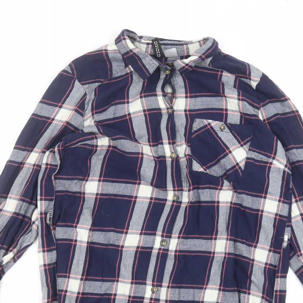 H&M Womens Blue  Cotton Basic Button-Up Size 12 Collared