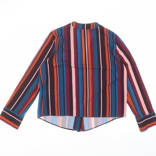 New Look Womens Red Striped Polyester Basic Button-Up Size 10 V-Neck
