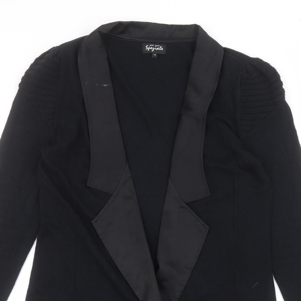 Per Una Womens Black Collared  Cotton Cardigan Jumper Size 12