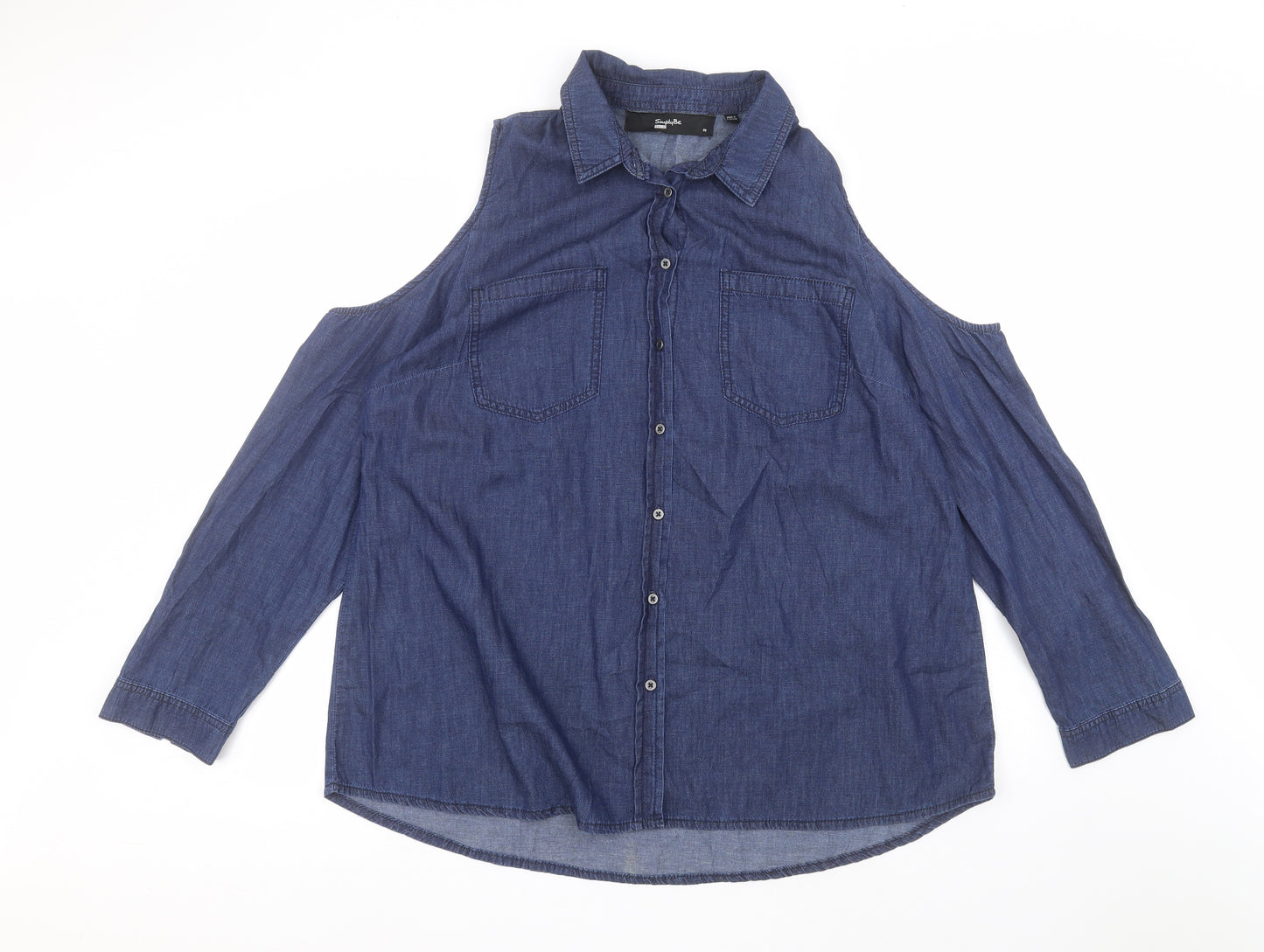 Simply Be Womens Blue  Cotton Basic Button-Up Size 20 Collared