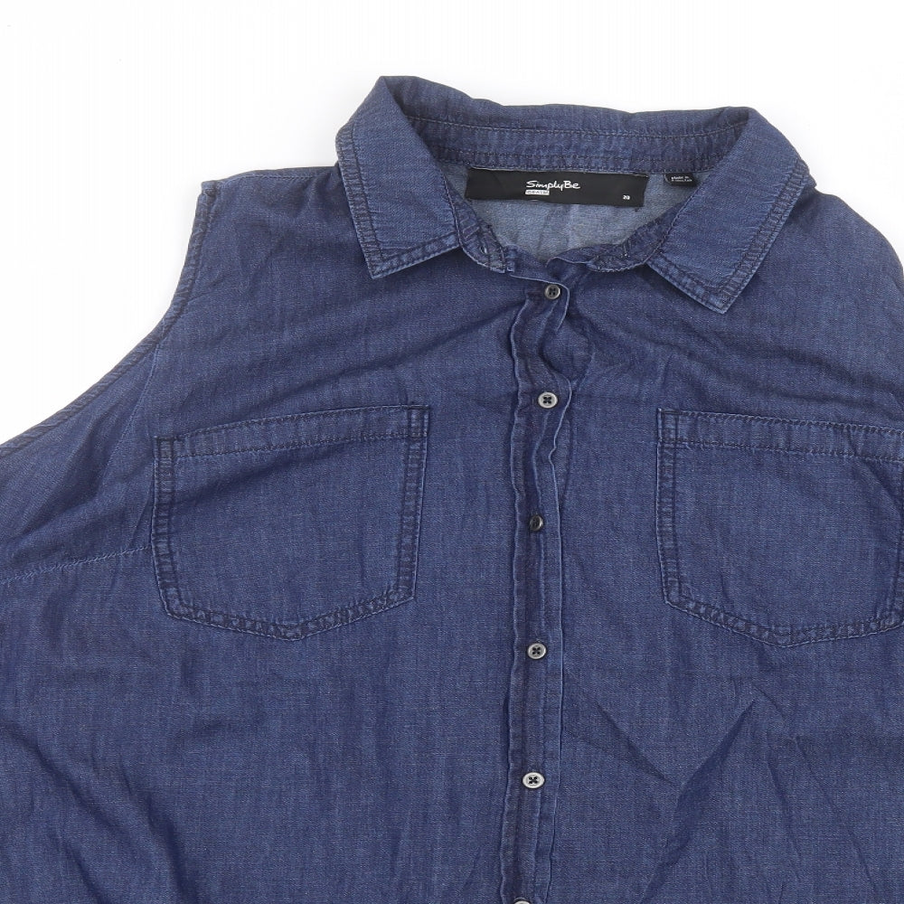 Simply Be Womens Blue  Cotton Basic Button-Up Size 20 Collared