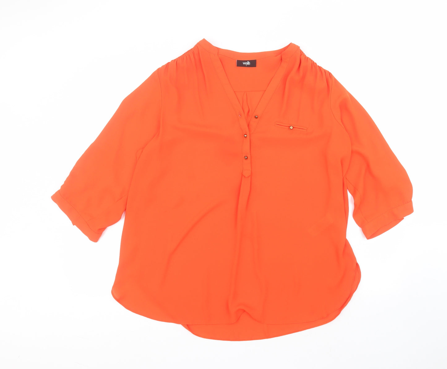 Wallis Womens Orange  Polyester Basic Blouse Size L Round Neck