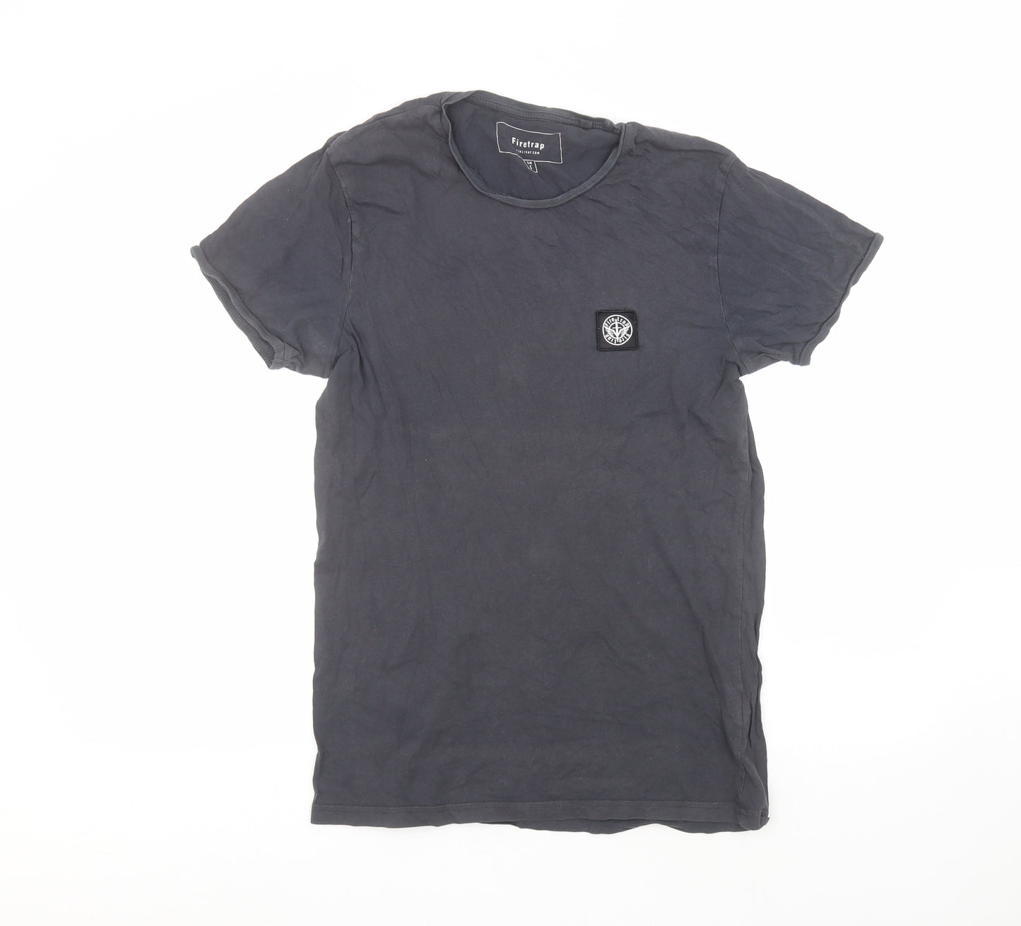 Firetrap Mens Blue  Cotton  T-Shirt Size S Round Neck