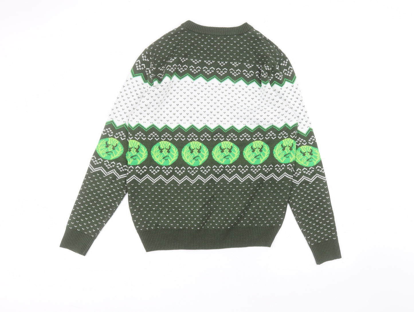 Avenue Womens Green Round Neck  Acrylic Pullover Jumper Size S