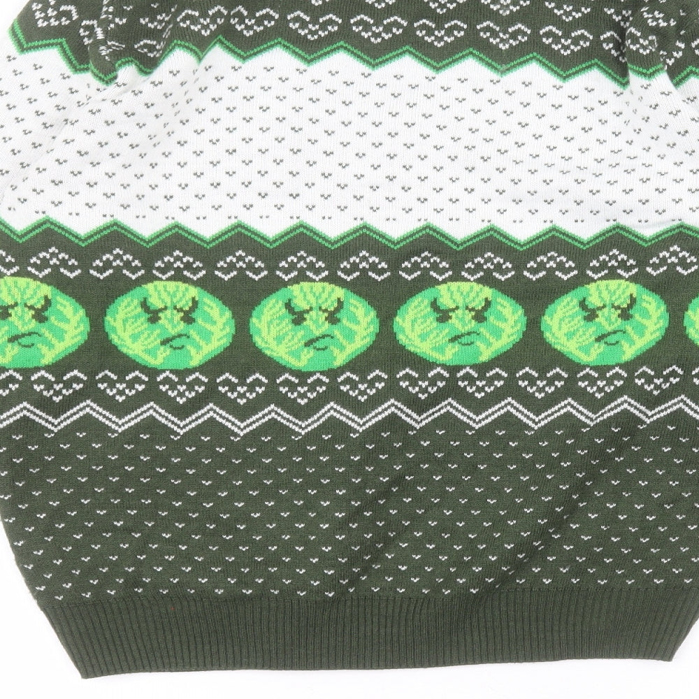 Avenue Womens Green Round Neck  Acrylic Pullover Jumper Size S