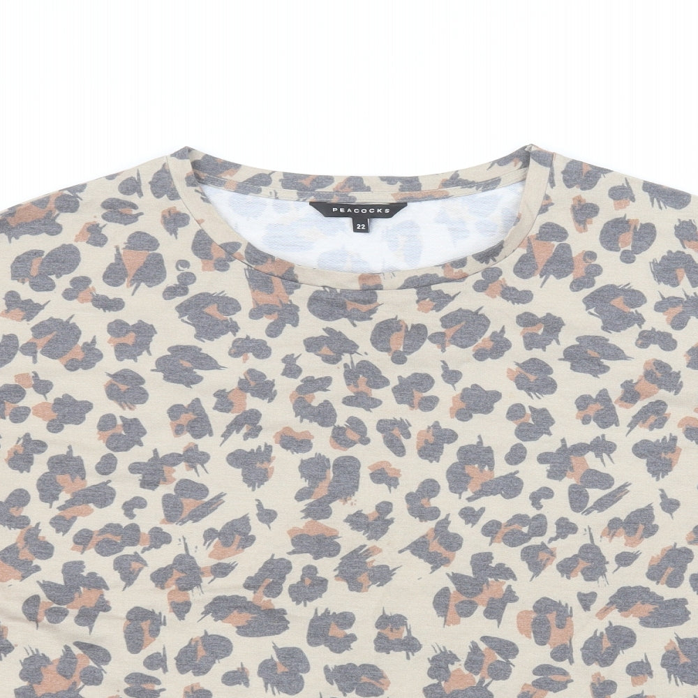 Peacocks Womens Brown Animal Print Polyester Basic T-Shirt Size 22 Round Neck