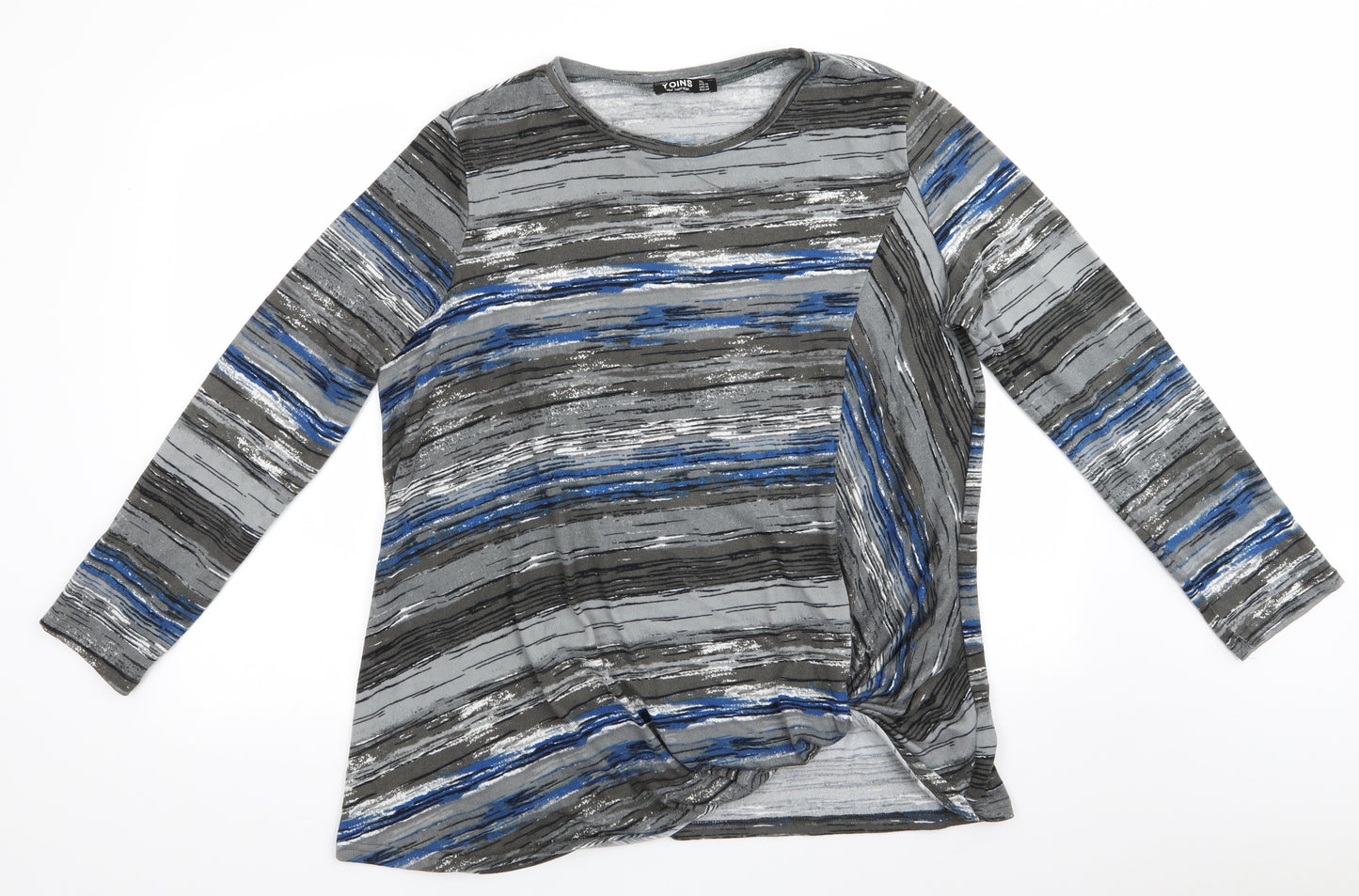 Yoins Womens Grey Round Neck  Polyester Pullover Jumper Size XL   - Blue White Grey Knoted Front hem