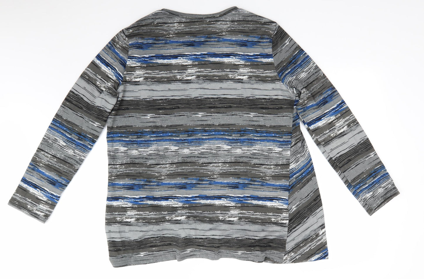 Yoins Womens Grey Round Neck  Polyester Pullover Jumper Size XL   - Blue White Grey Knoted Front hem