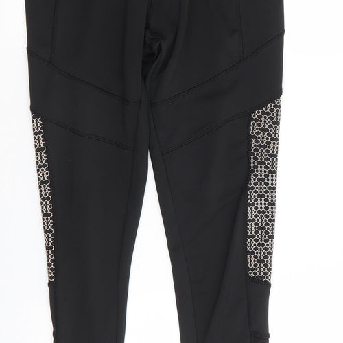 Sketchers Womens Black Geometric Polyester Compression Leggings Size 12 L26.5 in Regular  - Back Zip Waist Pocket