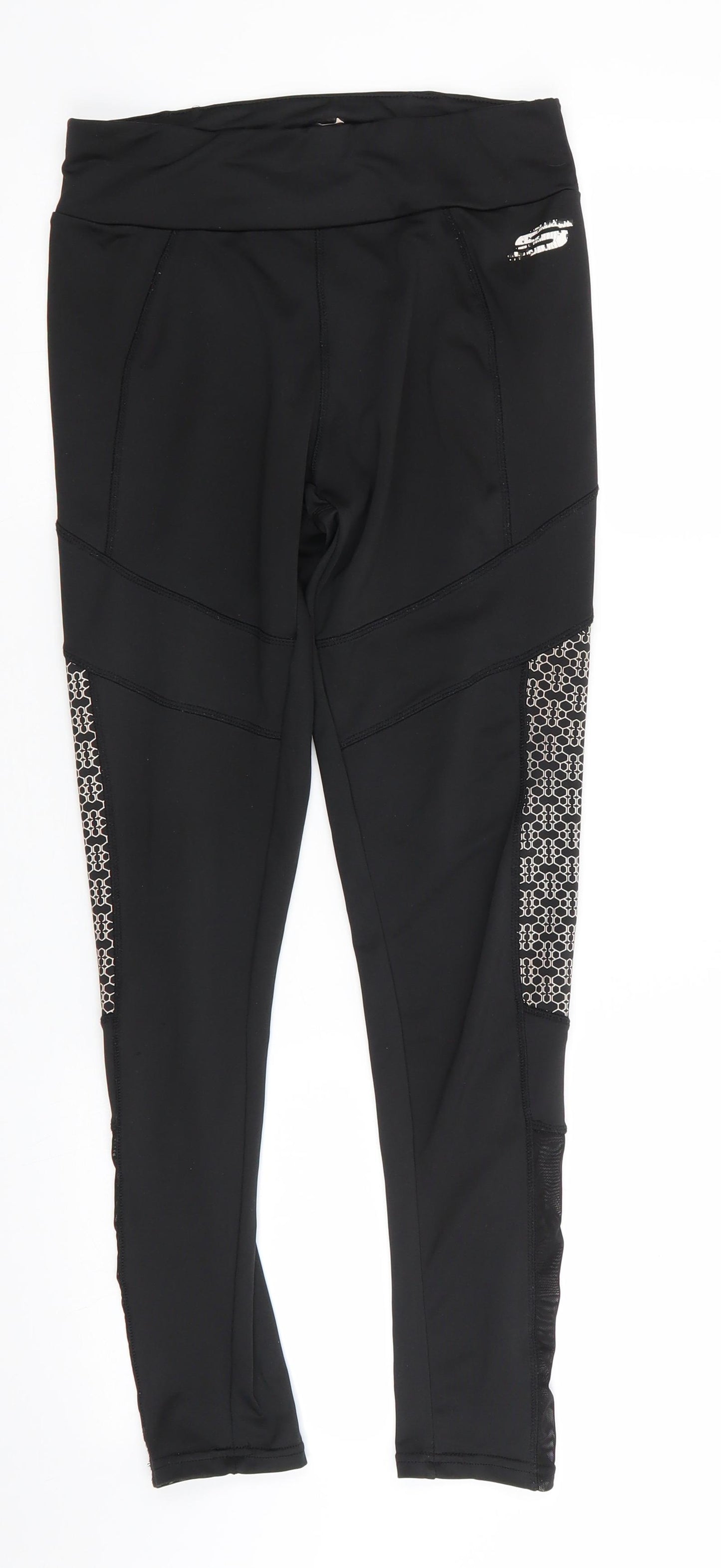 Sketchers Womens Black Geometric Polyester Compression Leggings Size 12 L26.5 in Regular  - Back Zip Waist Pocket