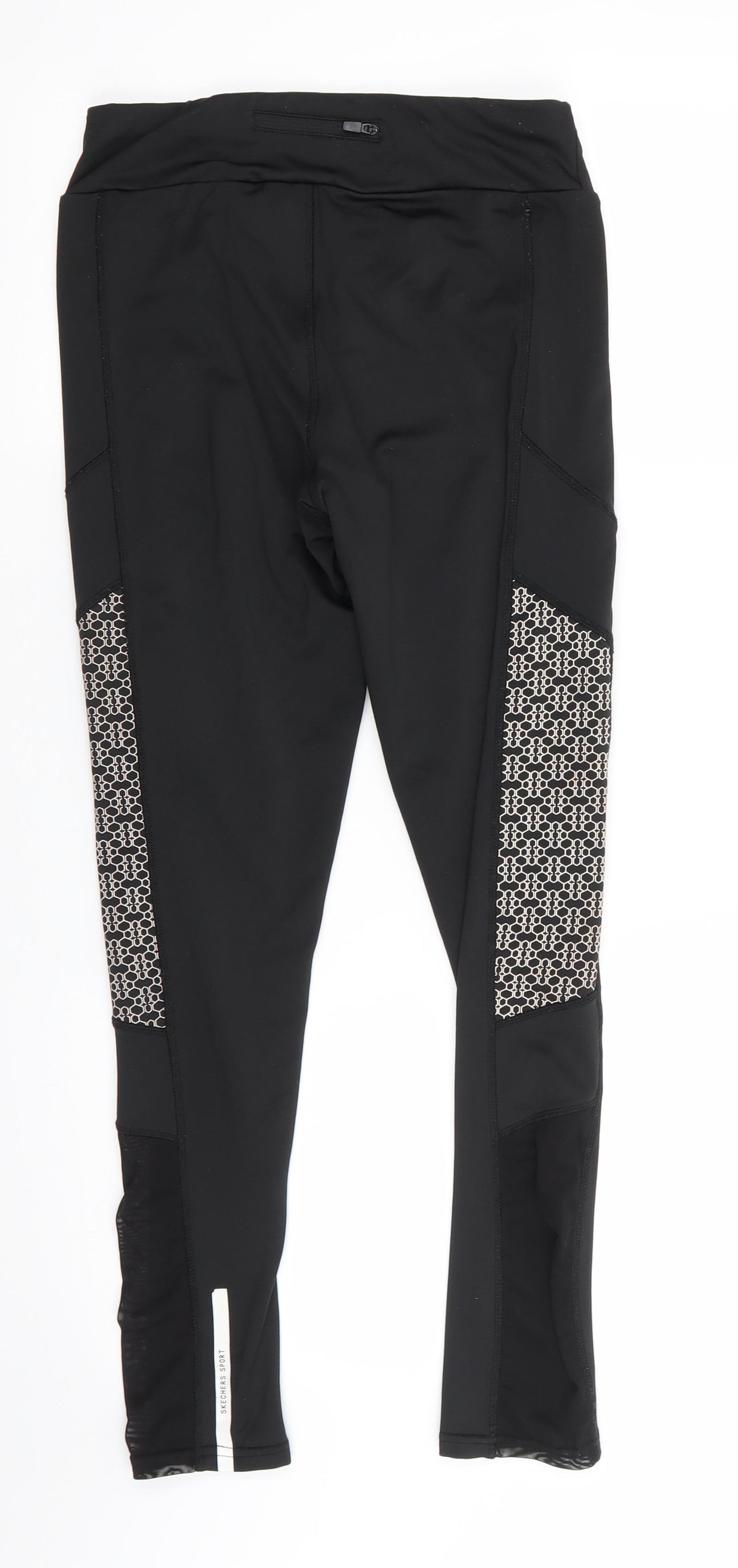 Sketchers Womens Black Geometric Polyester Compression Leggings Size 12 L26.5 in Regular  - Back Zip Waist Pocket