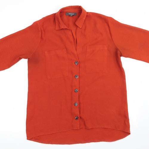 Primark Womens Orange  Polyester Basic Button-Up Size 10 Collared - Dark Orange
