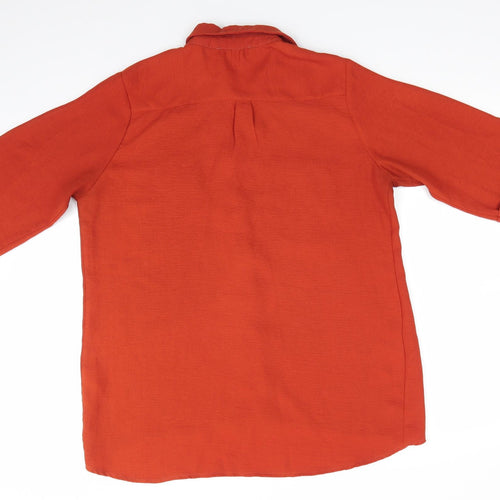 Primark Womens Orange  Polyester Basic Button-Up Size 10 Collared - Dark Orange