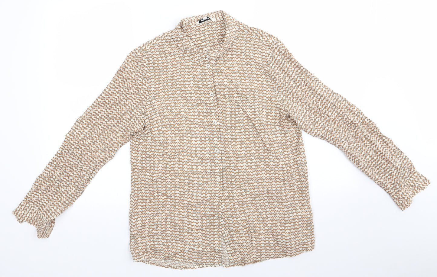 Sandwich Womens Beige Geometric Viscose Basic Button-Up Size 8 Collared