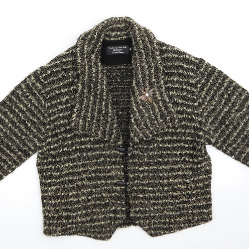 Peter Luft Womens Green Striped  Jacket Coatigan Size M   - Metal Broach Green Black Mix