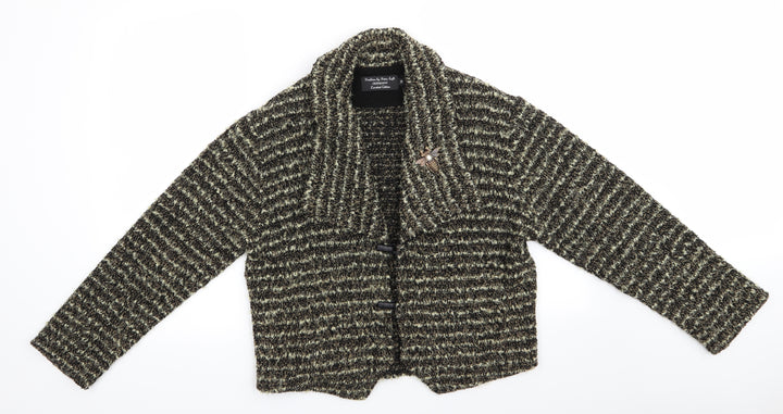 Peter Luft Womens Green Striped Jacket Coatigan Size M - Metal Broach Green Black Mix