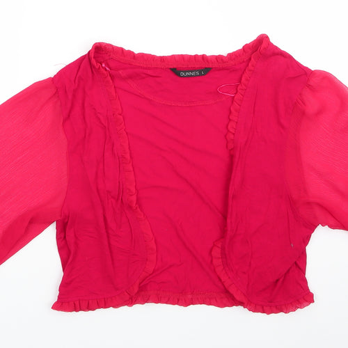 Dunnes Womens Red V-Neck  Viscose Shrug Jumper Size L   - Sheer Fabric Sleeves Frill trim
