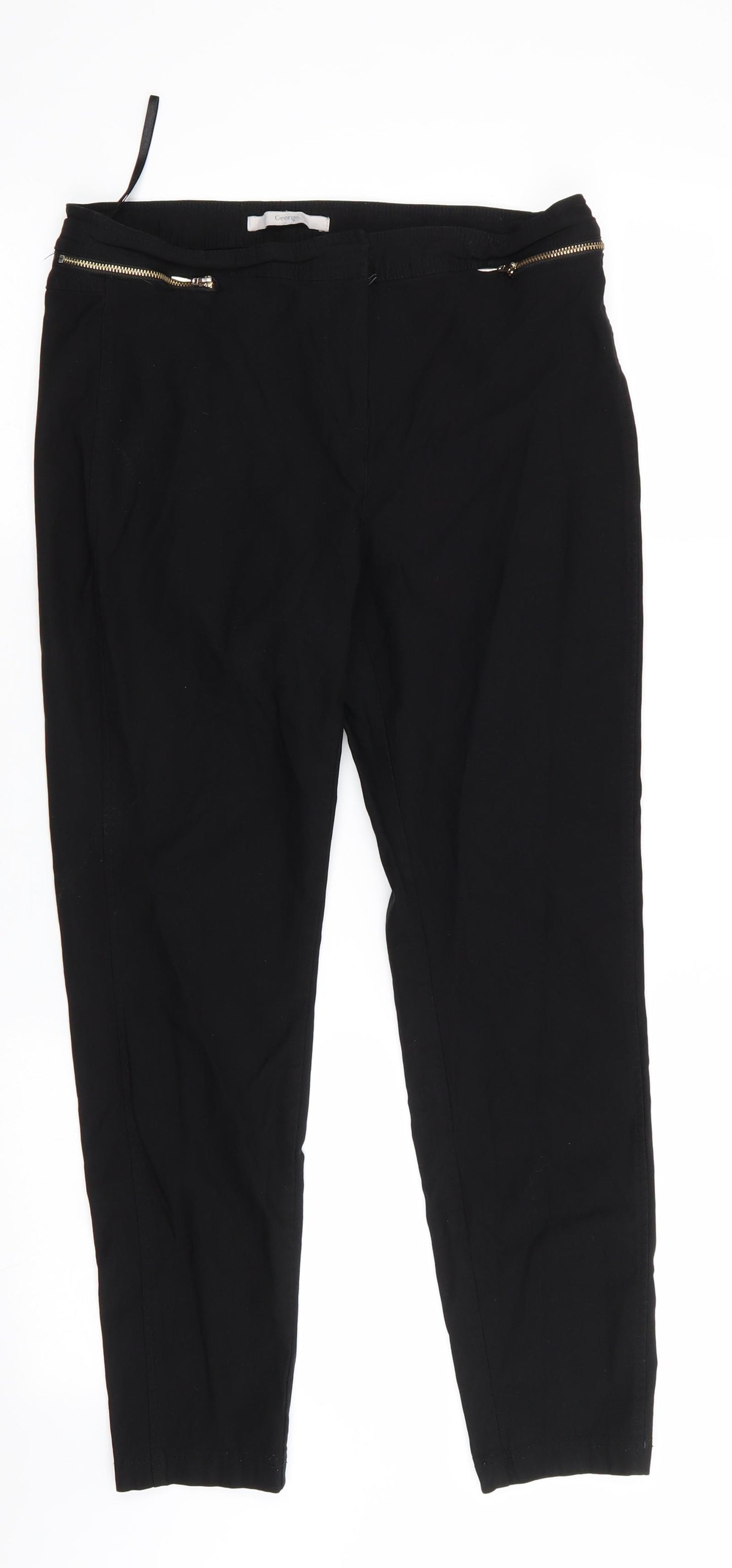 George Womens Black  Viscose Cropped Trousers Size 14 L25 in Regular  - Zip Pockets