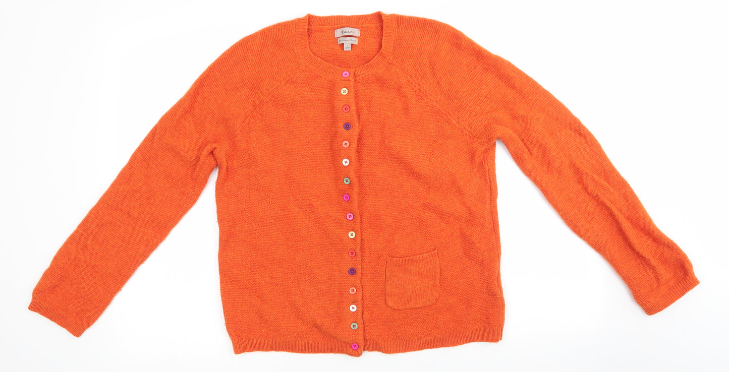 Ken Womens Orange Round Neck   Cardigan Jumper Size L   - Multi Coloured buttons