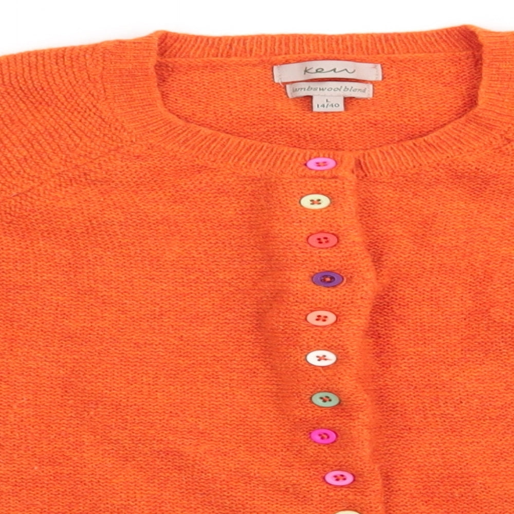 Ken Womens Orange Round Neck   Cardigan Jumper Size L   - Multi Coloured buttons