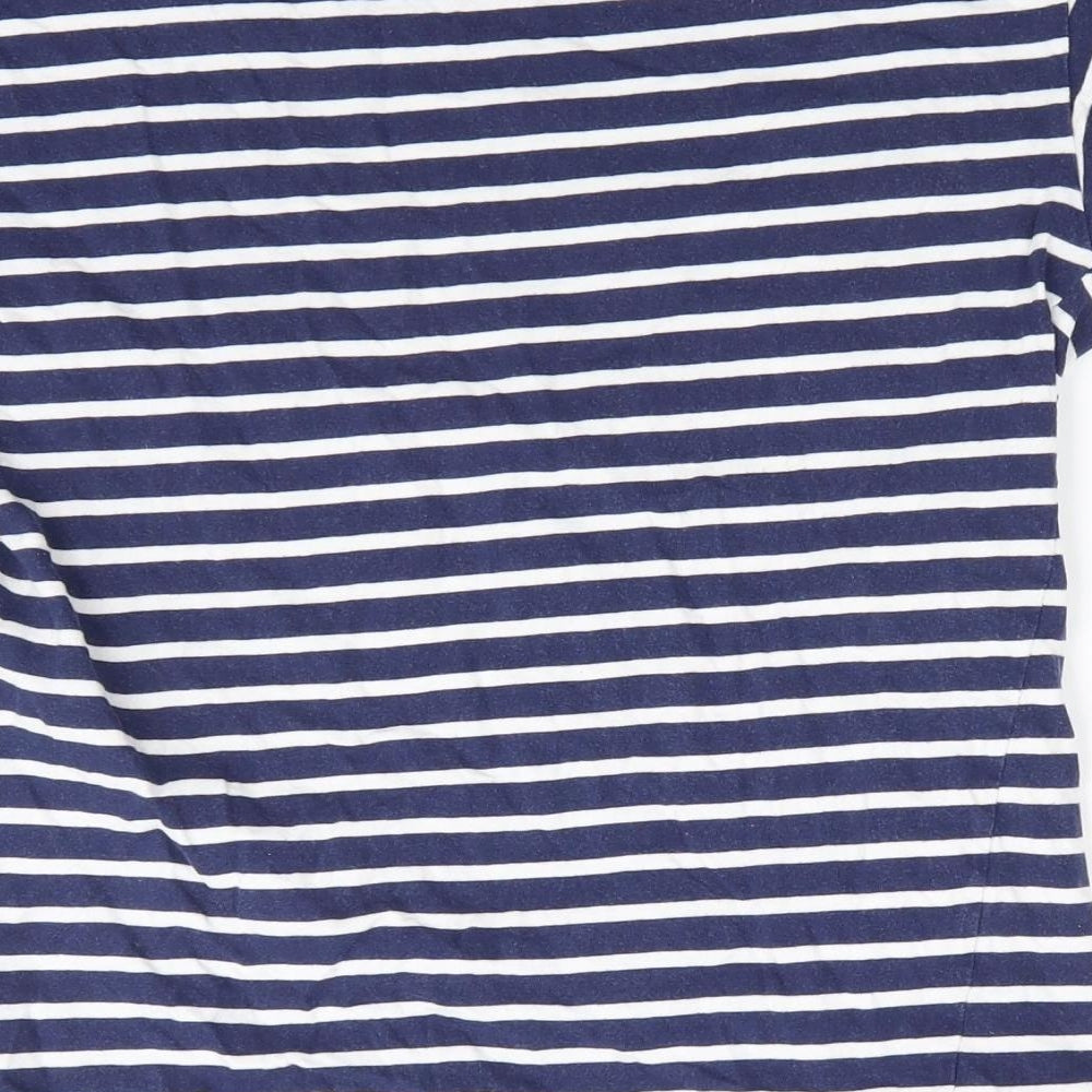 POP Womens Blue Striped  Basic T-Shirt Size S Round Neck - Buttons on one shoulder