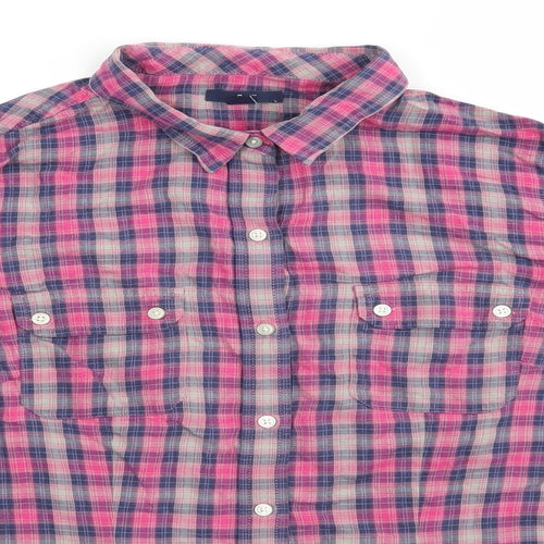 Gap Womens Pink Check Cotton Basic Button-Up Size 14 Collared - Pink Blue Check