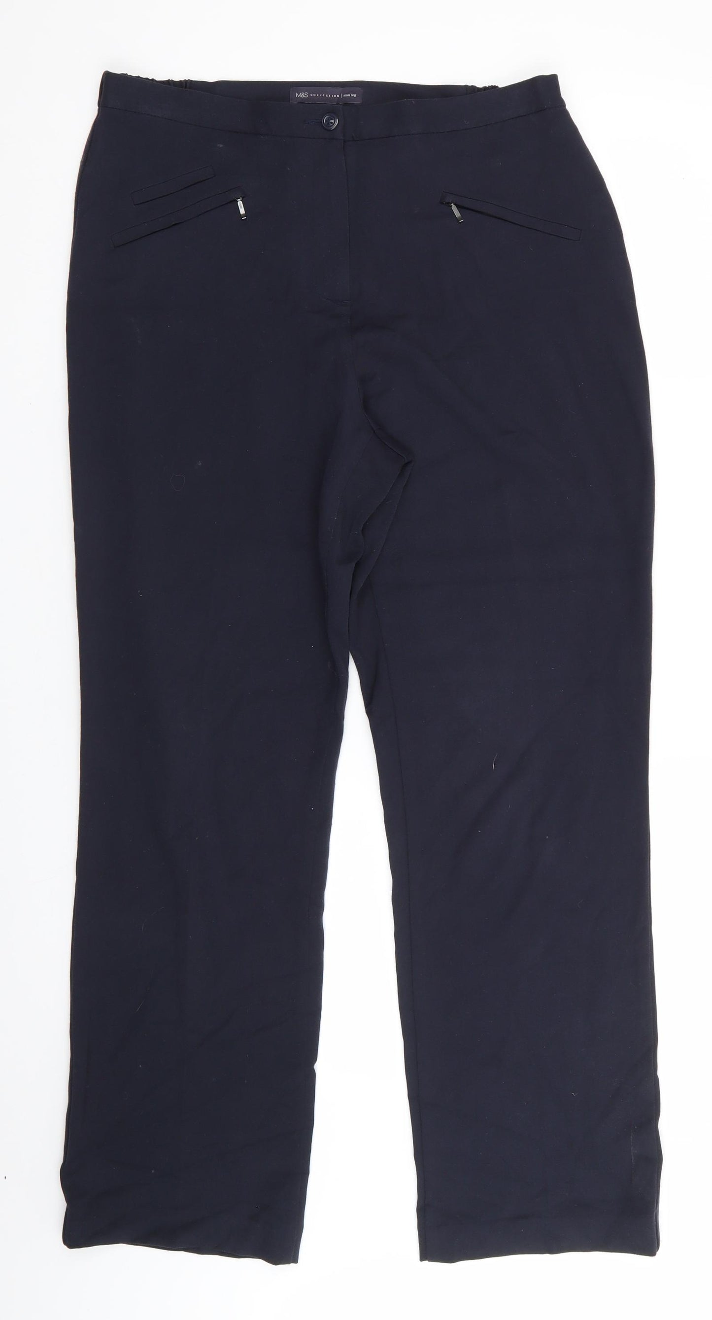 Marks and Spencer Womens Blue  Viscose Trousers  Size 12 L28.5 in Regular  - Side Elastication Navy Blue