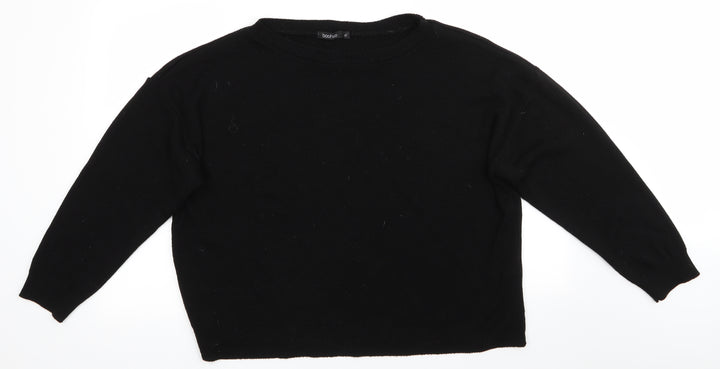 Boohoo Womens Black Round Neck  Acrylic Pullover Jumper Size XL