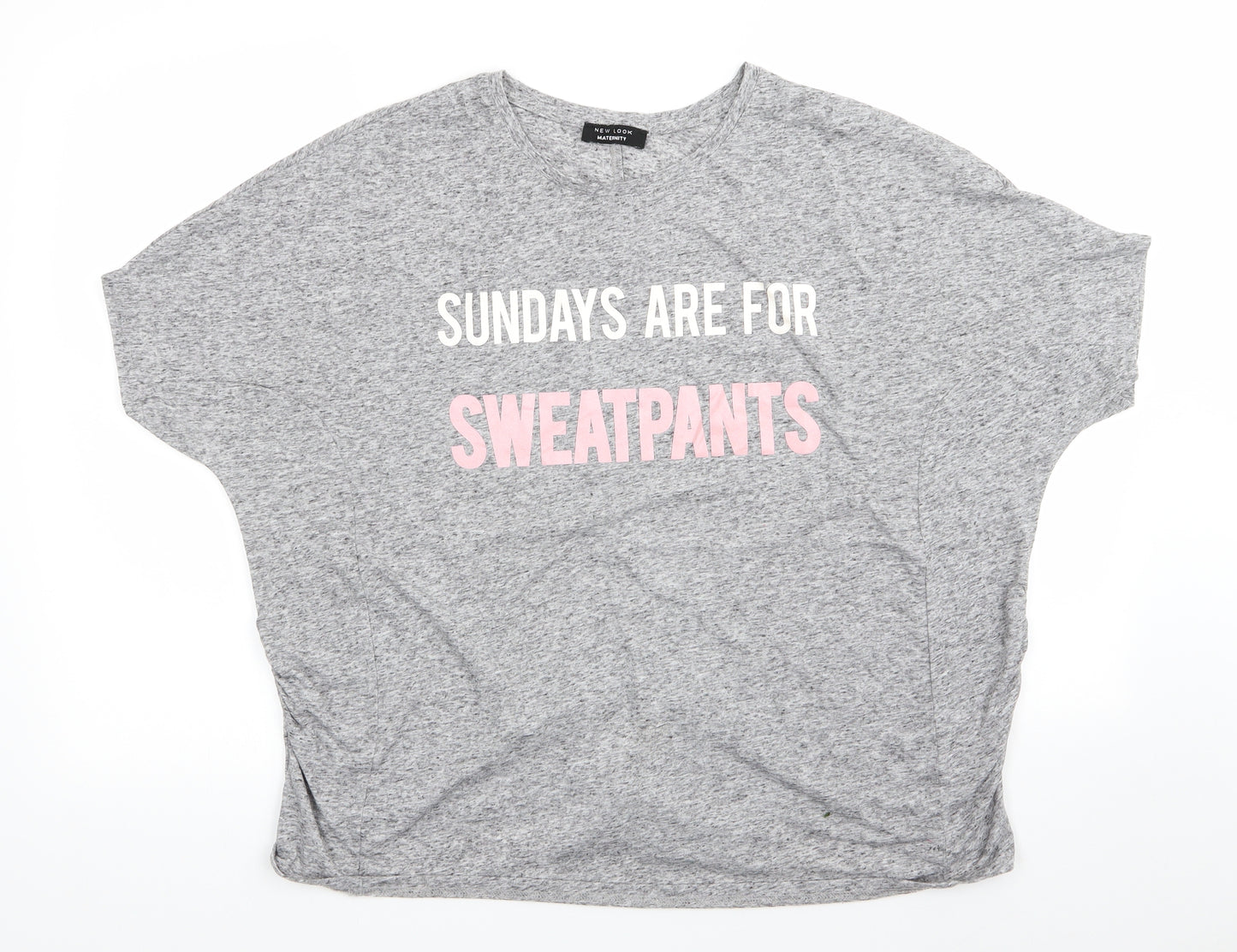New Look Maternity Womens Grey  Polyester Basic T-Shirt Size M Round Neck - Grey mix Sundays are for Sweatpants