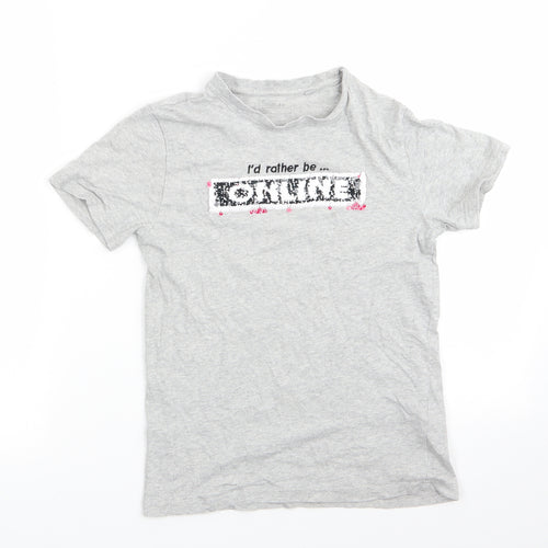 NEXT Girls Grey  Cotton Basic T-Shirt Size 10 Years Round Neck  - I'd rather be on line