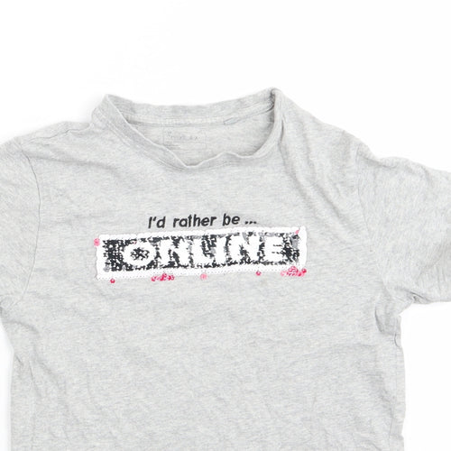 NEXT Girls Grey  Cotton Basic T-Shirt Size 10 Years Round Neck  - I'd rather be on line